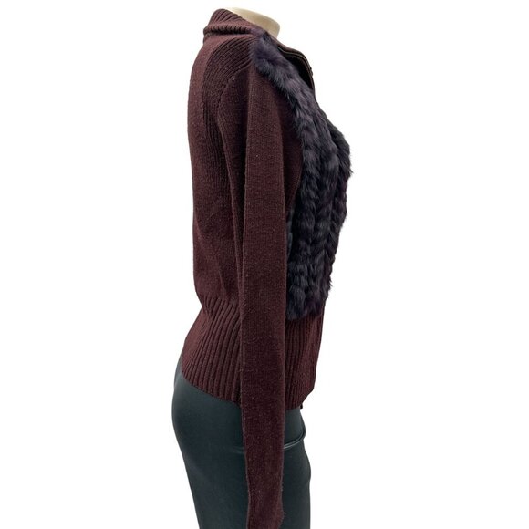 Yarns By Mode Brown Y2K Sweater Jacket Fur Vest Full Zip Long Sleeve M - Picture 3 of 10